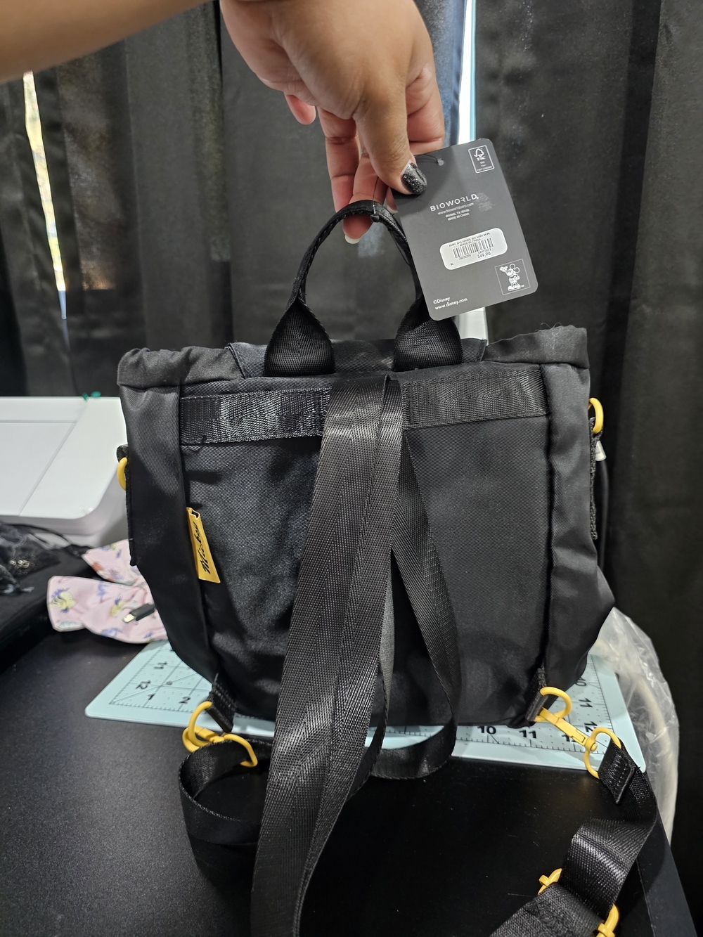 Disney Black Backpack Tote with Yellow Accents